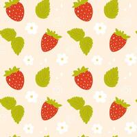 Cute strawberry seamless pattern. Hand drawn seamless pattern with strawberries, flowers and leaves. Perfect for textile, wrapping paper, background, wallpaper and so on vector