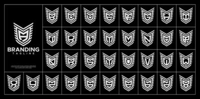 Stripe line shield letter A-Z initial logo set vector