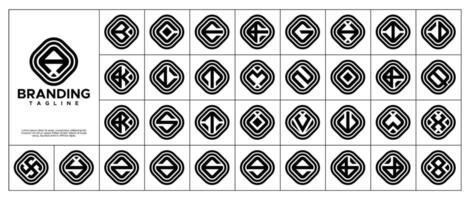 Flat line round square initial letter A-Z logo set vector