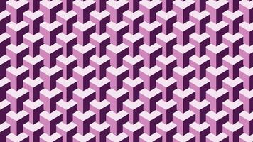 Unique geometric pattern featuring repeated purple heart shapes with a three-dimensional effect, creating a bold and abstract visual appeal, ideal for design projects, backgrounds. vector