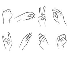 Hand gestures in different positions hand drawn illustration vector