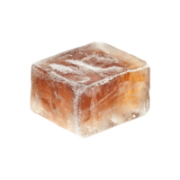 Amber colored ice cube close up view showing texture png