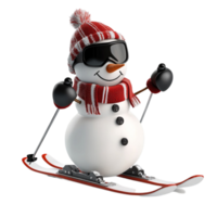 Cute Snowman Skiing with Red Scarf and Hat on Transparent Background png