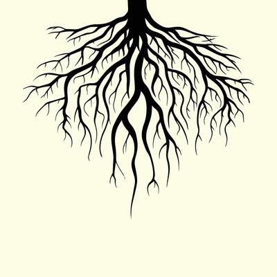 Black tree roots flat isolated design illustration.