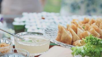 A buffet table with food and drinks video