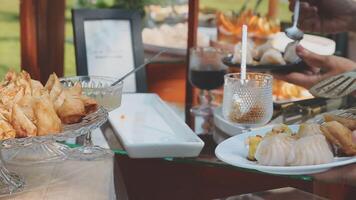 A buffet table with food and drinks video