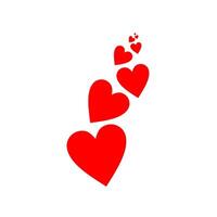 Minimalist illustration of multiple red hearts of varying sizes arranged in a curved, upward pattern on a white background, romantic heart vector