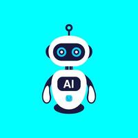 A playful AI robot mascot with a minimalist design, featuring a white and blue color scheme. Perfect for projects related to artificial intelligence, robotics, and future technology themes. vector