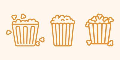Outline popcorn icon set and popcorn logo collection vector