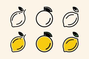 Yellow lemon icon set and Minimalist lemon fruit outline symbol vector