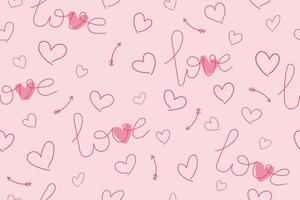 Seamless pattern with hand drawn decorative hearts, arrows. Cute romantic background with hearts. Romantic pattern for greeting cards, printing, gift wrapping. Festive background for Valentines Day vector