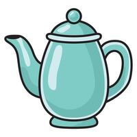 A detailed illustration of a blue retro tea kettle, featuring a classic rounded body, a sturdy handle, and a spout with a vintage design. vector
