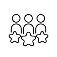 This icon features three figures above a row of stars, representing ratings or reviews, making it ideal for apps focused on user feedback and effective evaluations to enhance services or products vector