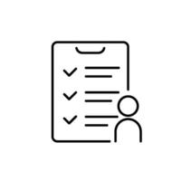 This icon visually represents a checklist with several check marks next to a simple user figure, effectively symbolizing the concept of surveys or feedback in a more engaging and relatable manner vector