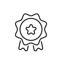 An elegantly designed line icon of a rating badge featuring a central star and decorative ribbons below, ideal for showcasing exceptional quality and achievements in various designs vector
