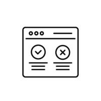 This simple yet effective line icon represents a detailed survey form with checks and crosses, ideal for illustrating user feedback and evaluation in UX design, enhancing understanding vector