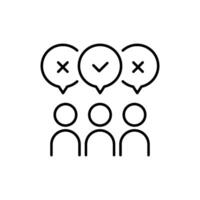 This icon effectively illustrates the concept of gathering a diverse range of opinions through the use of speech bubbles that represent votes, showcasing the various viewpoints on a specific topic vector