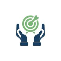 A creatively designed icon that illustrates a target symbol being held by hands, effectively representing the strategic goals and objectives in both business and project management contexts vector