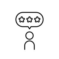 This is a minimalistic line icon that illustrates a person deep in thought while contemplating a 3star rating, which symbolizes the concept of customer feedback and the evaluation process vector
