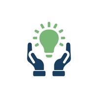 This icon shows two hands cradling a glowing light bulb, symbolizing innovative ideas and strategic thinking, ideal for conveying creativity and guidance across various industries vector