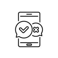 An illustration that symbolizes a mobile application specifically designed for conducting surveys, showcasing check marks and cross symbols that indicate possible responses from users vector