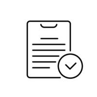 This is a straightforward and easily recognizable line icon illustrating a clipboard adorned with a checkmark, which effectively symbolizes surveys, assessments, and various data collection processes vector