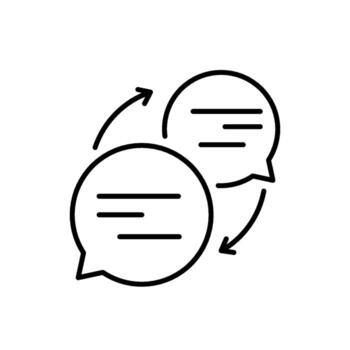 This icon shows two overlapping speech bubbles with arrows, symbolizing communication, dialogue, and interaction during meaningful exchanges, emphasizing the importance of connection vector