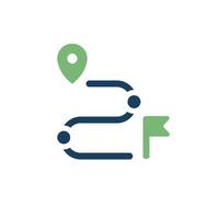 This modern icon represents strategic planning with a map pin, winding path, and flag, perfect for navigation and goalsetting, highlighting clarity and efficiency in achieving goals vector