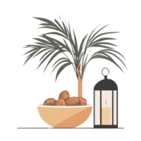 Dates in a bowl with a palm tree and lantern png