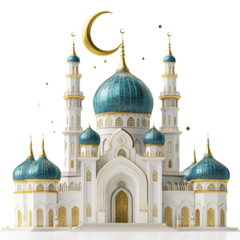 elegant Weiß Moschee mit Blau Kuppeln und golden Akzente png