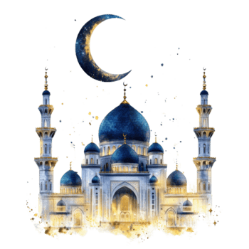 majestätisch Moschee Aquarell Gemälde unter Halbmond Mond png