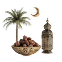Ramadan Dates Palm Crescent Lantern Festive png