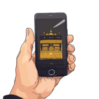 A Hand Holds A Smartphone Displaying The Kaaba. isolated transparent png