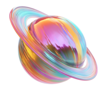 Iridescent Planet With Colorful Rings Orbiting png