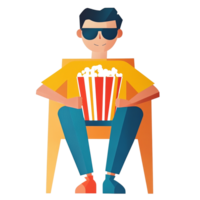 Man enjoys movie popcorn in a comfortable chair png