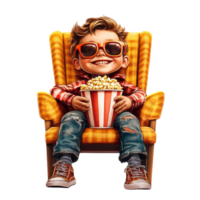 Happy Child Enjoying Popcorn in a Chair png
