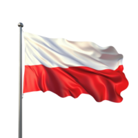 A Polish flag waving on a flagpole against a black background png