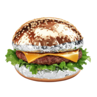 A Gold Foil Wrapped Gourmet Burger With Lettuce and Cheese png