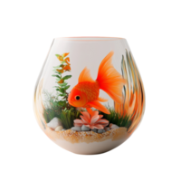 Orange Goldfish in a Glass Bowl with Plants png