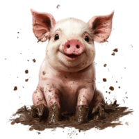 A Happy Mud Covered Piglet Sitting In Mud png