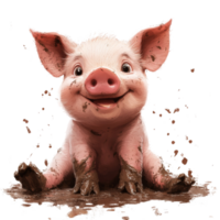 Happy Mud Covered Piglet Sitting In Puddle png