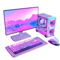 Vibrant Pink Gaming Setup With Computer Monitor Keyboard and Mouse png