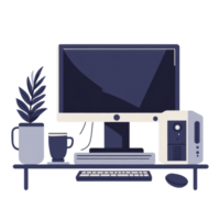 Modern Desktop Computer Setup With Plant And Coffee png