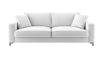 A clean white loveseat with two pillows rests on a black background png