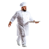 Chef in White Uniform Carrying Tray with Culinary Delight in Kitchen png