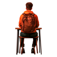 Student with Backpack Sitting at Desk in Classroom Setting png