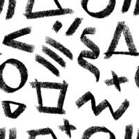 Various hand drawn shapes and doodle objects as a backdrop. seamless pattern with various symbols and signs. Repeatable backdrop in black and white. vector