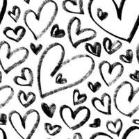 seamless pattern with hand drawn hearts. Textured drawn heart shapes various sizes as a repeatable backdrop. Minimalistic romantic black and white backdrop. vector