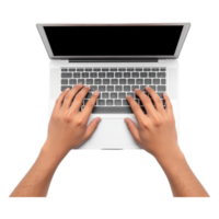 Hands Typing on a Laptop Keyboard in a Modern Workspace Setup png