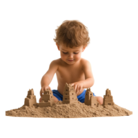 Young Child Joyfully Building Sandcastles on a Sunny Beach png